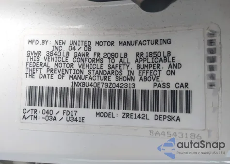 2009 Toyota Corolla S from USA, damaged, VIN 1NXBU40E79Z042313